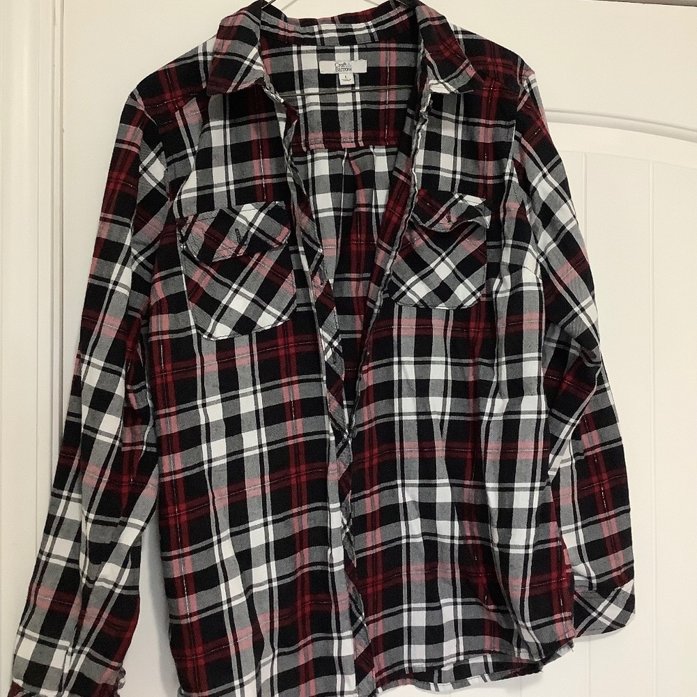 Black And White Plaid Long Sleeved Women's‎ Shirt L Croft & Barrow